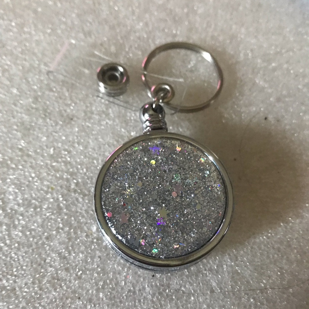 Silver Glitter Round Keychain Pendant - Women Jewelry